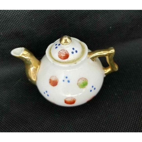 Vintage Occupied Japan Teapot Miniature Porcelain Tea Pot Oriental Design Paint - Picture 3 of 12